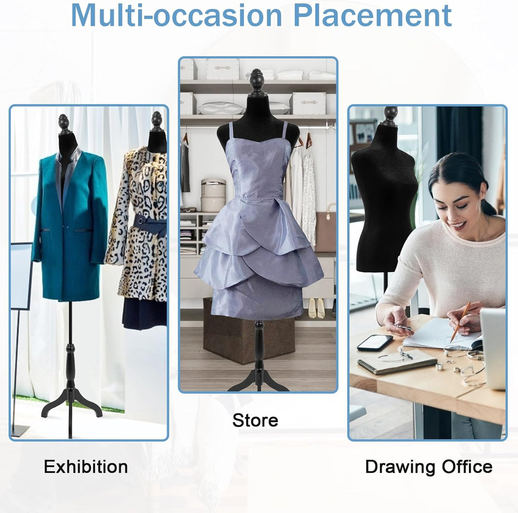 Black Adjustable Dress Form Mannequin with Tripod Base Stand Q585798