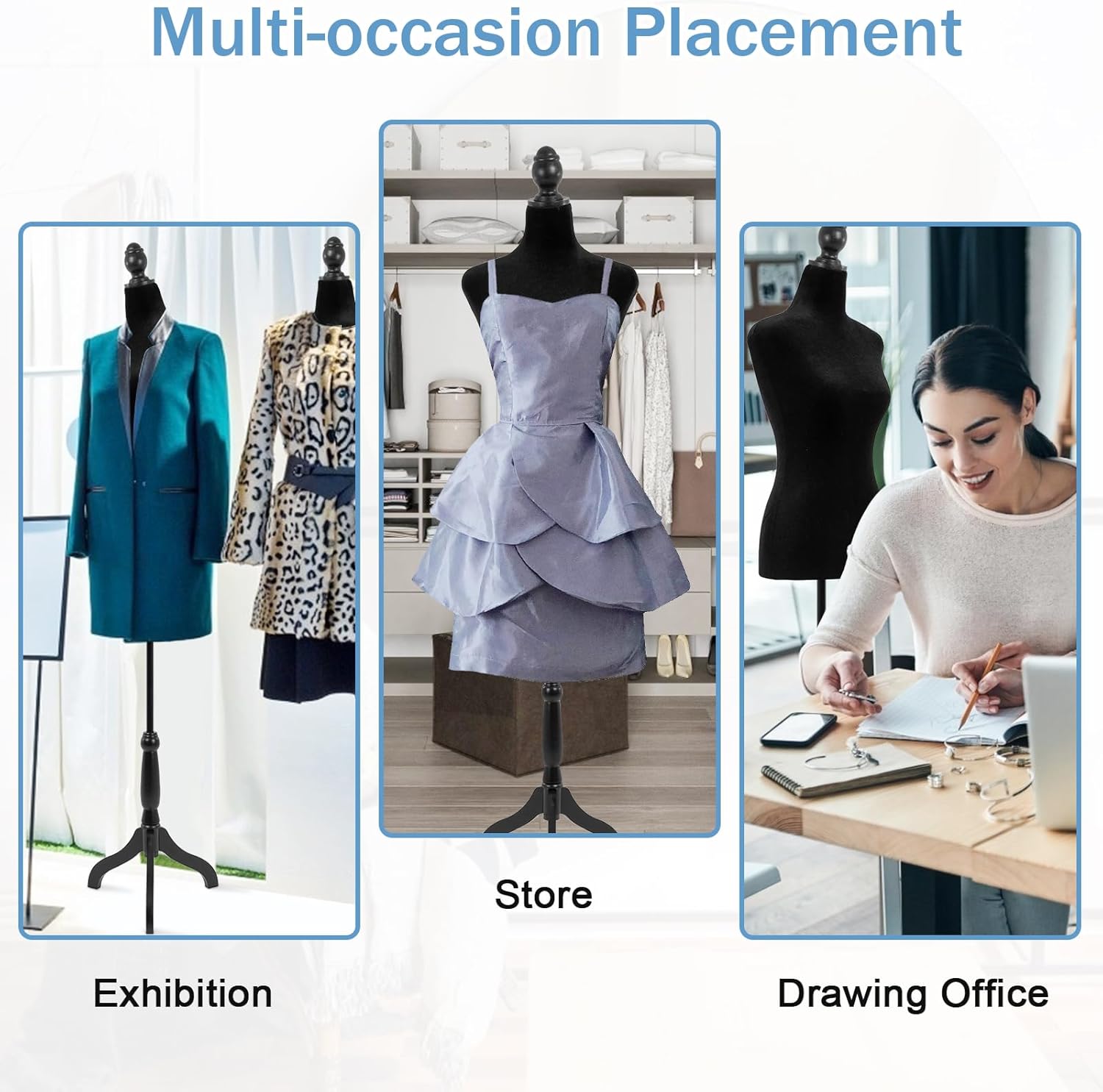 Black Adjustable Dress Form Mannequin with Tripod Base Stand Q585798
