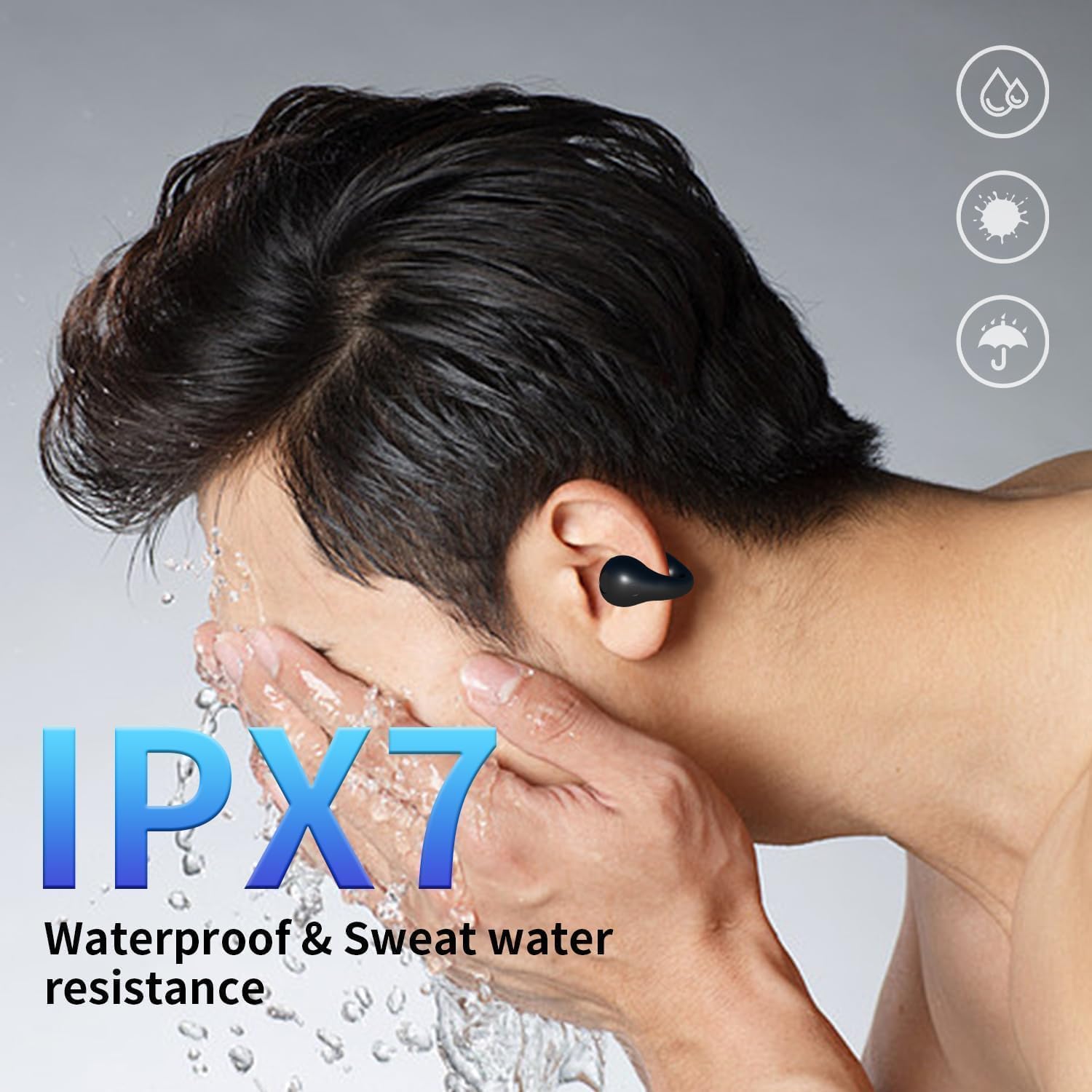 Open Ear Bone Conduction Headphones Wireless Bluetooth 5.3 Clip On EarBuds with LED Display Charging Case 60 Hours Playtime IPX7 Waterproof Black A589
