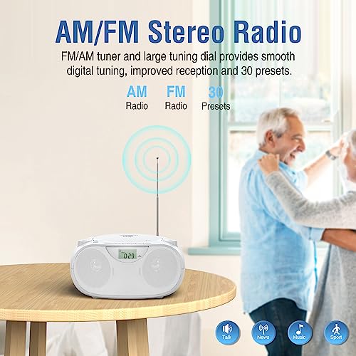 Portable Stereo CD Player Boombox with AM/FM Radio, Bluetooth, USB, AUX-in, Headphone Jack and LCD Display W61085