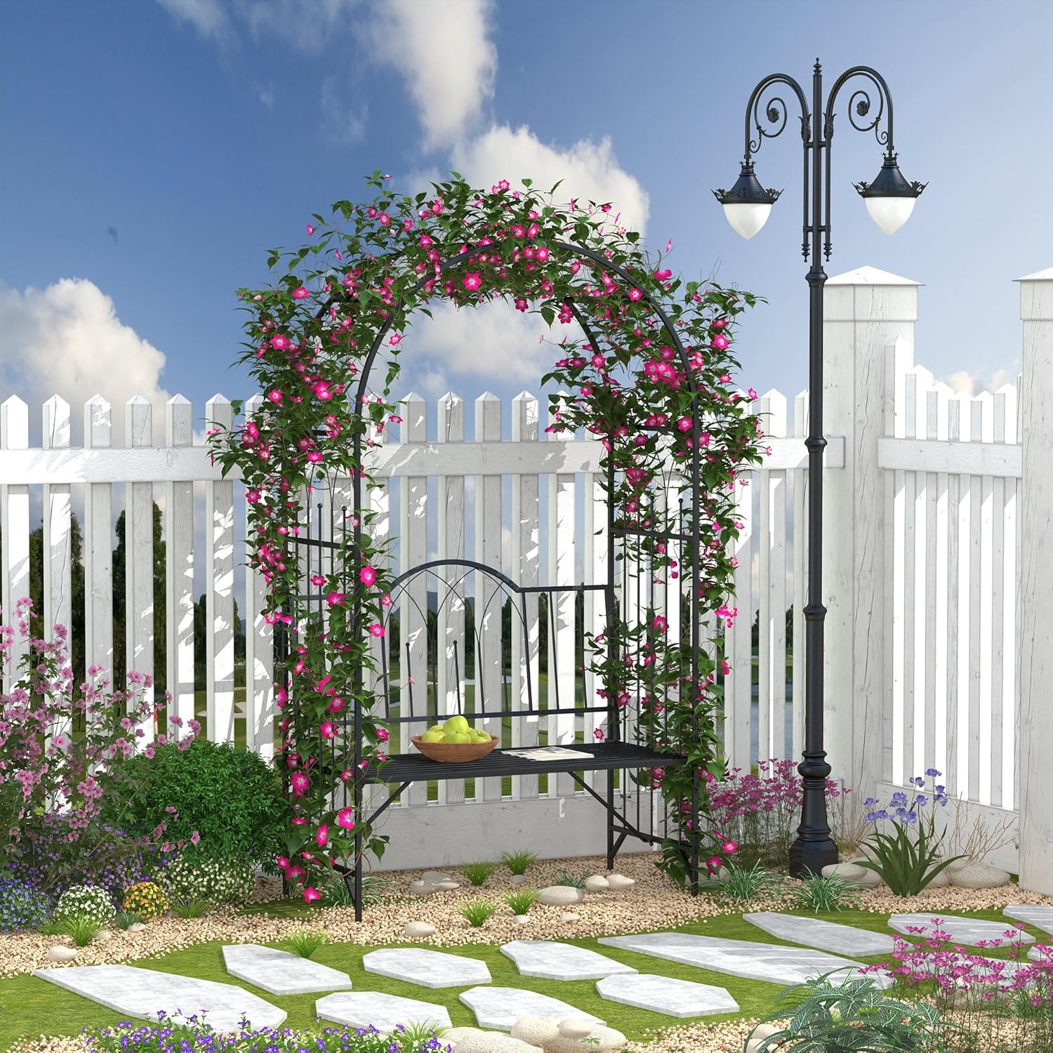 Black Metal Garden Bench Arbor L61843