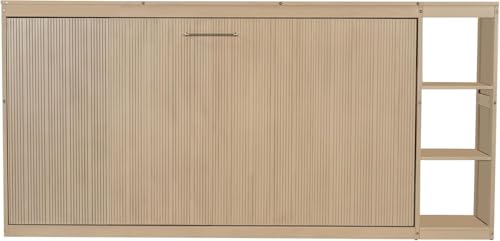 Full Size Wood Murphy Bed with Storage Shelves (White) D83573
