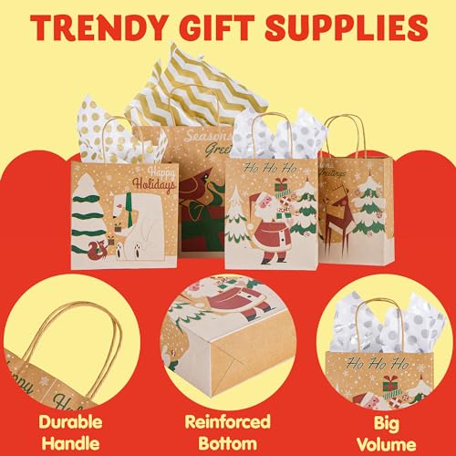 24 PCS Christmas Kraft Gift Bags with Assorted Sizes U541347