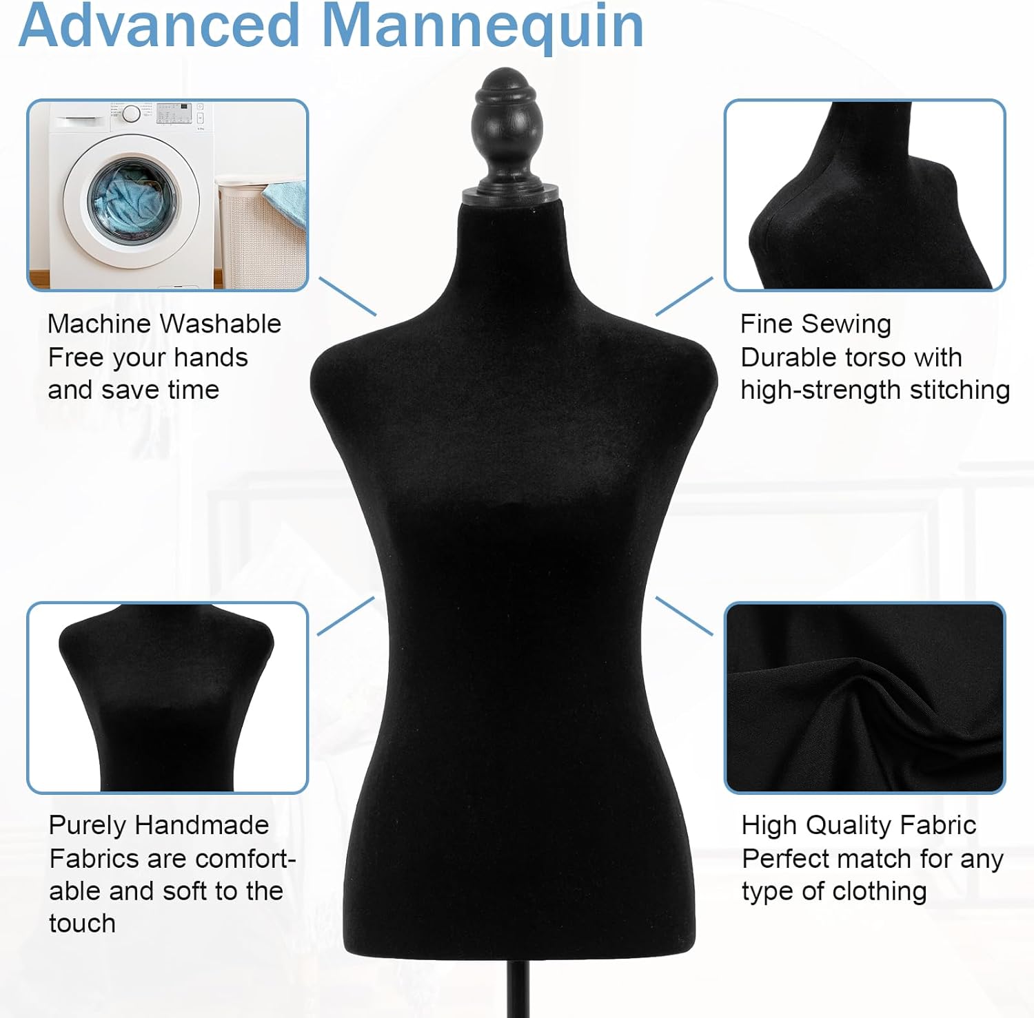Black Adjustable Dress Form Mannequin with Tripod Base Stand Q585798