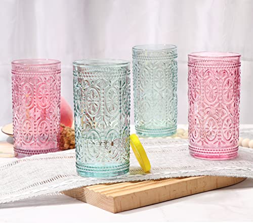 Pink Glassware set of 4, 10oz Heavy Duty Glass Cups C5075