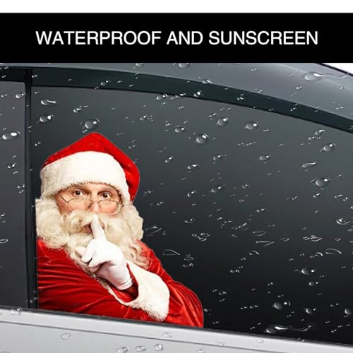 2 PCS Santa Claus Car Window Stickers, 8.6In x 11.8In Waterproof PVC Single-Transparent Vehicle Decals X40076
