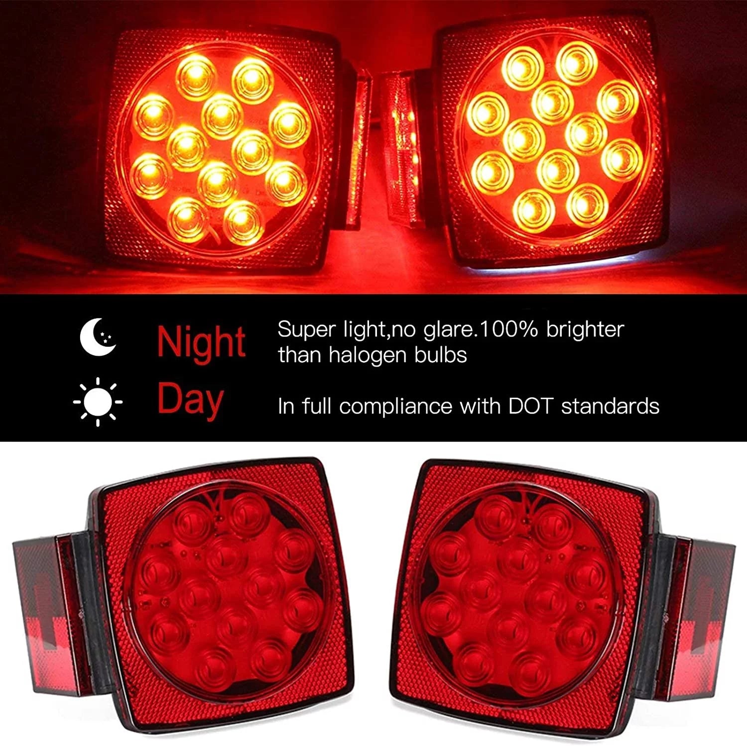 Trailer Lights Kit LED 12V Waterproof Tail Light Set Red K1998