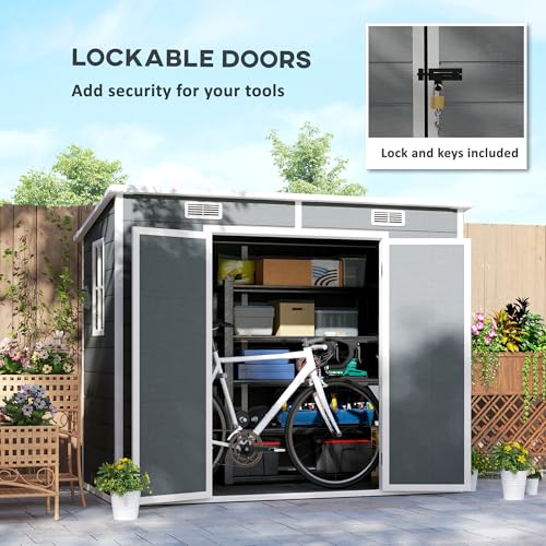 Gray Resin Plastic Outdoor Storage Shed with Floor and Window H3542