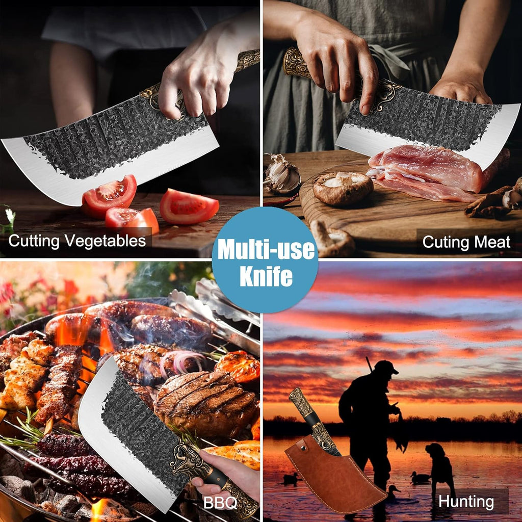 High Carbon Steel Meat Cleaver with Sheath K436