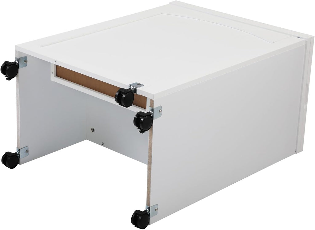 White Folding Sewing Craft Cart with Storage Shelves and Lockable Casters O78634