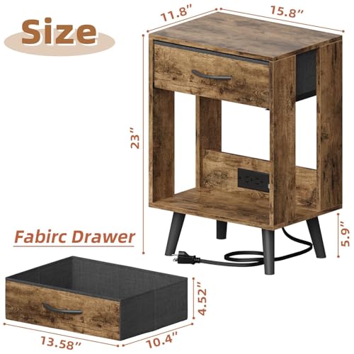 Gray Nightstands Set of 2 with Fabric Drawer and Open Wood Shelf R228