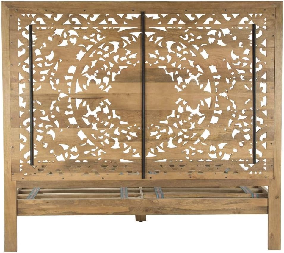Mango Wood Queen Bed in Brown/Whitewash O437473