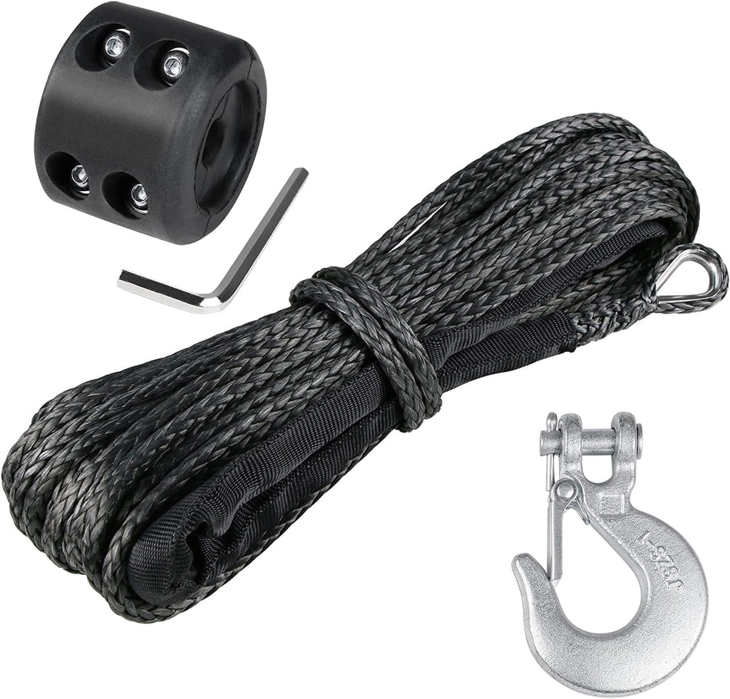 1/4" 50 Ft Black Heavy Duty 10000 lb ATV Winch Rope with Steel Hook Y204990