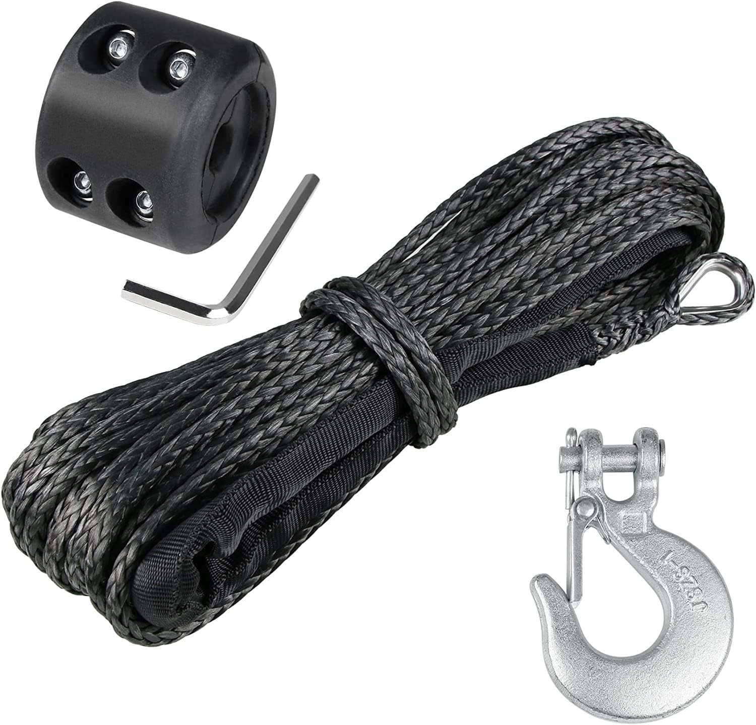 1/4" 50 Ft Black Heavy Duty 10000 lb ATV Winch Rope with Steel Hook Y204990