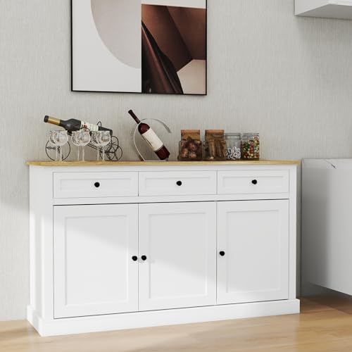 White 3 Drawer 3 Door Buffet Cabinet with Adjustable Shelves E527008