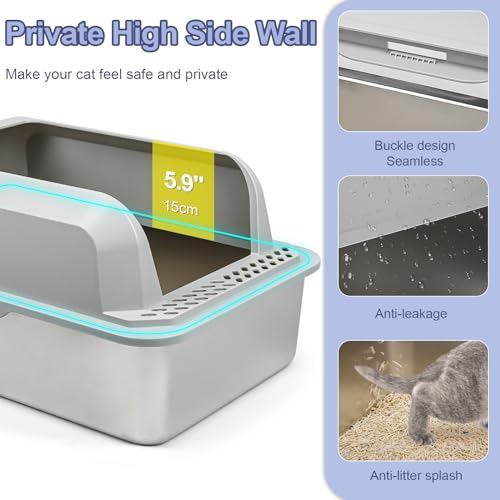 Stainless Steel Large Cat Litter Box with High Sides J15686