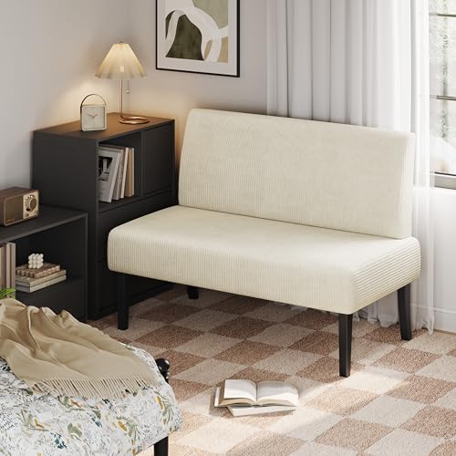 Beige Corduroy Armless Loveseat Futon V938