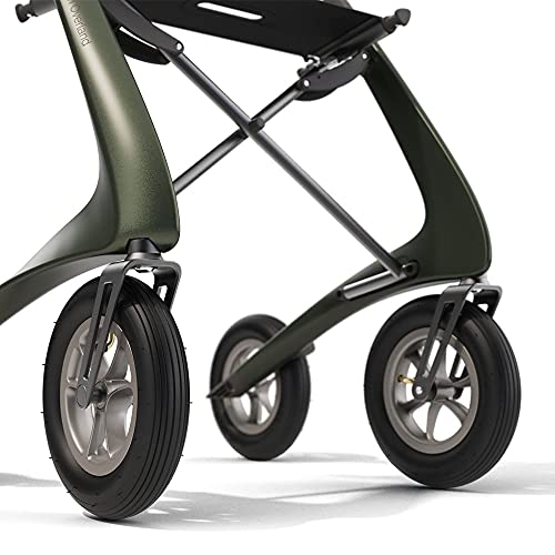 Carbon Overland All Terrain rollator with Big Pneumatic Wheels Foldable with seat Defender Green N250