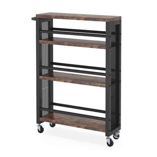 Black 4-Tier Slim Rolling Storage Cart J405976