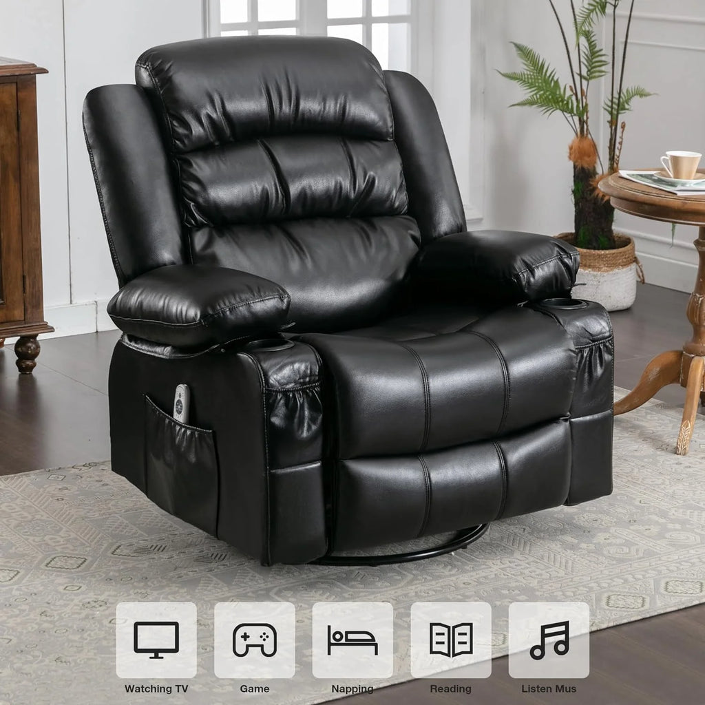 Black Power Recliner with Heat and Massage V147