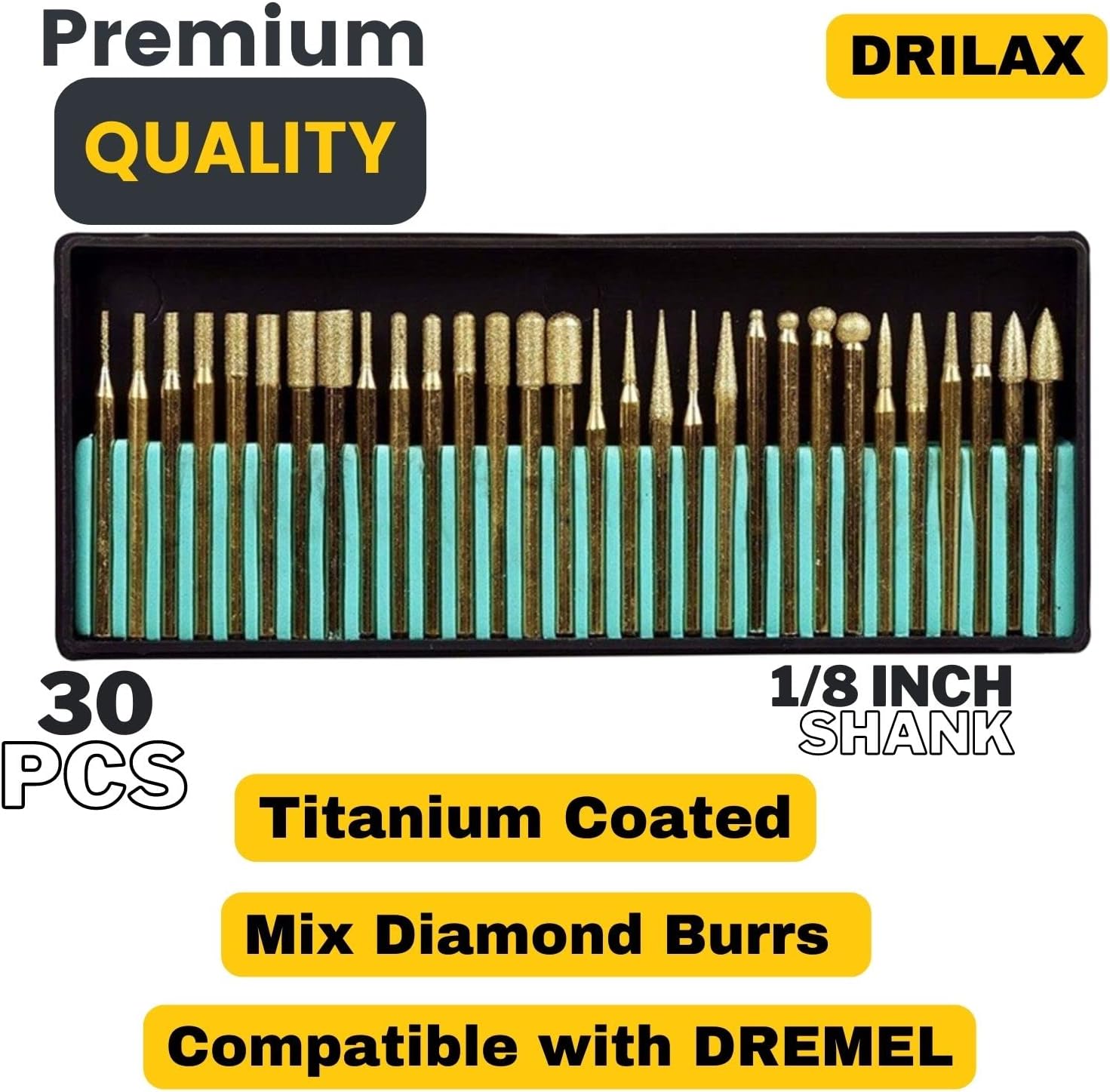 30 Piece Titanium Coated Diamond Drill Burr Set H388217