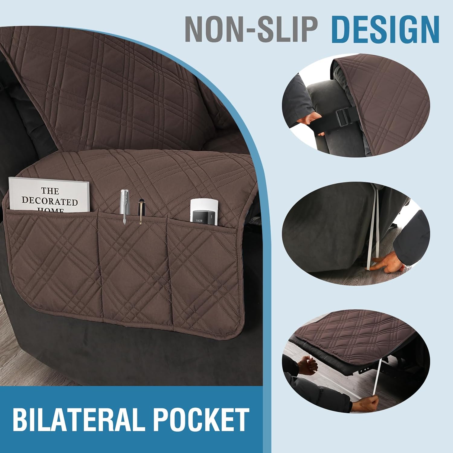 Oversized Recliner Cover 1-Piece Reversible with Elastic Straps Z8581