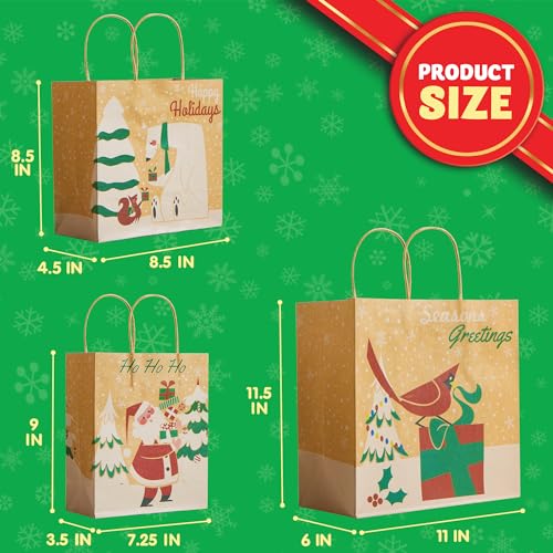 24 PCS Christmas Kraft Gift Bags with Assorted Sizes U541347