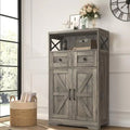 Farmhouse Cabinet with Drawers and Freestanding Kitchen Pantry Floor Cabinet Hutch Cupboard Rustic Grey P4572