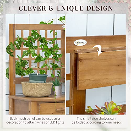 Brown Wooden Potting Bench Table with Shelves and Drawer H6819
