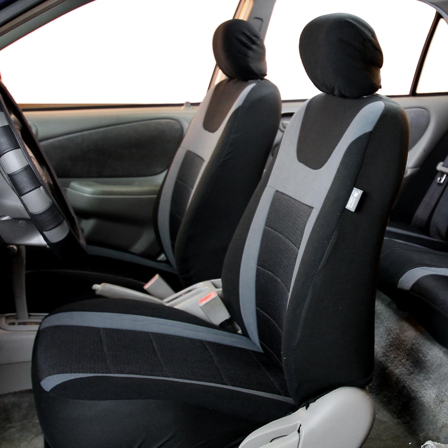 Gray/Black Car Seat Covers Pair Set D909