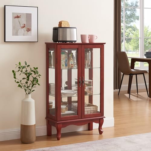 Cherry Curio Corner Cabinet with Glass Doors and Adjustable Shelves R130