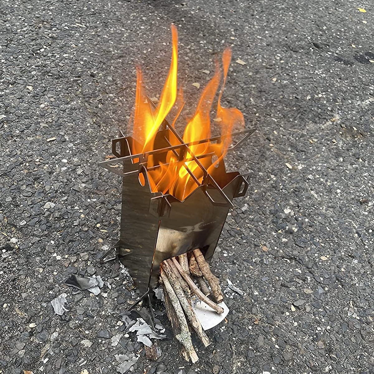 Folding Stainless Steel Wood Burning Camp Stove R721385