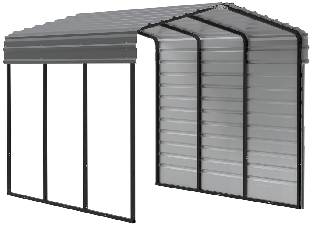 Galvanized Steel Carport with 1-Sided Enclosure, 10' x 15' x 9' , Charcoal P689