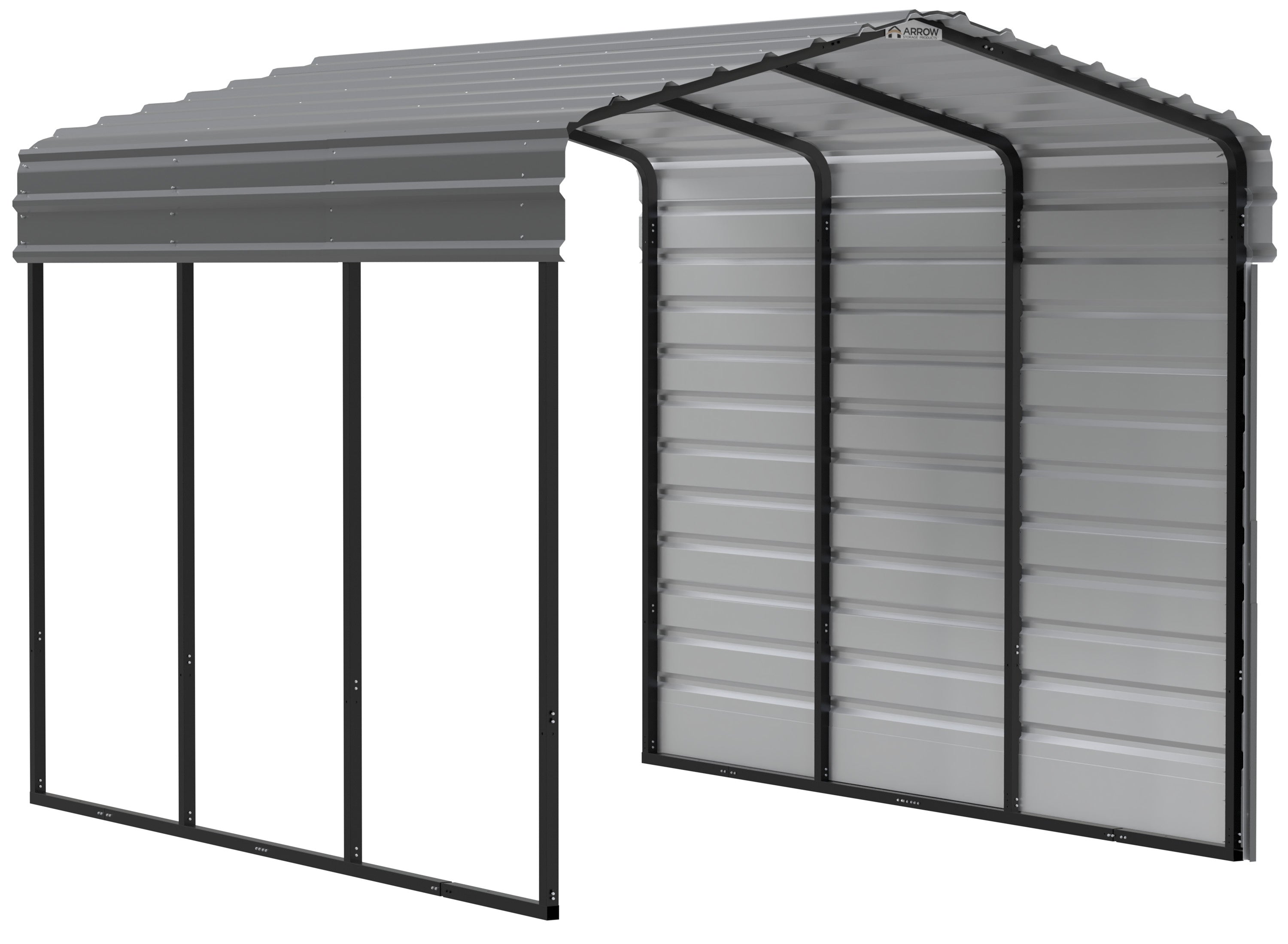 Galvanized Steel Carport with 1-Sided Enclosure, 10' x 15' x 9' , Charcoal P689