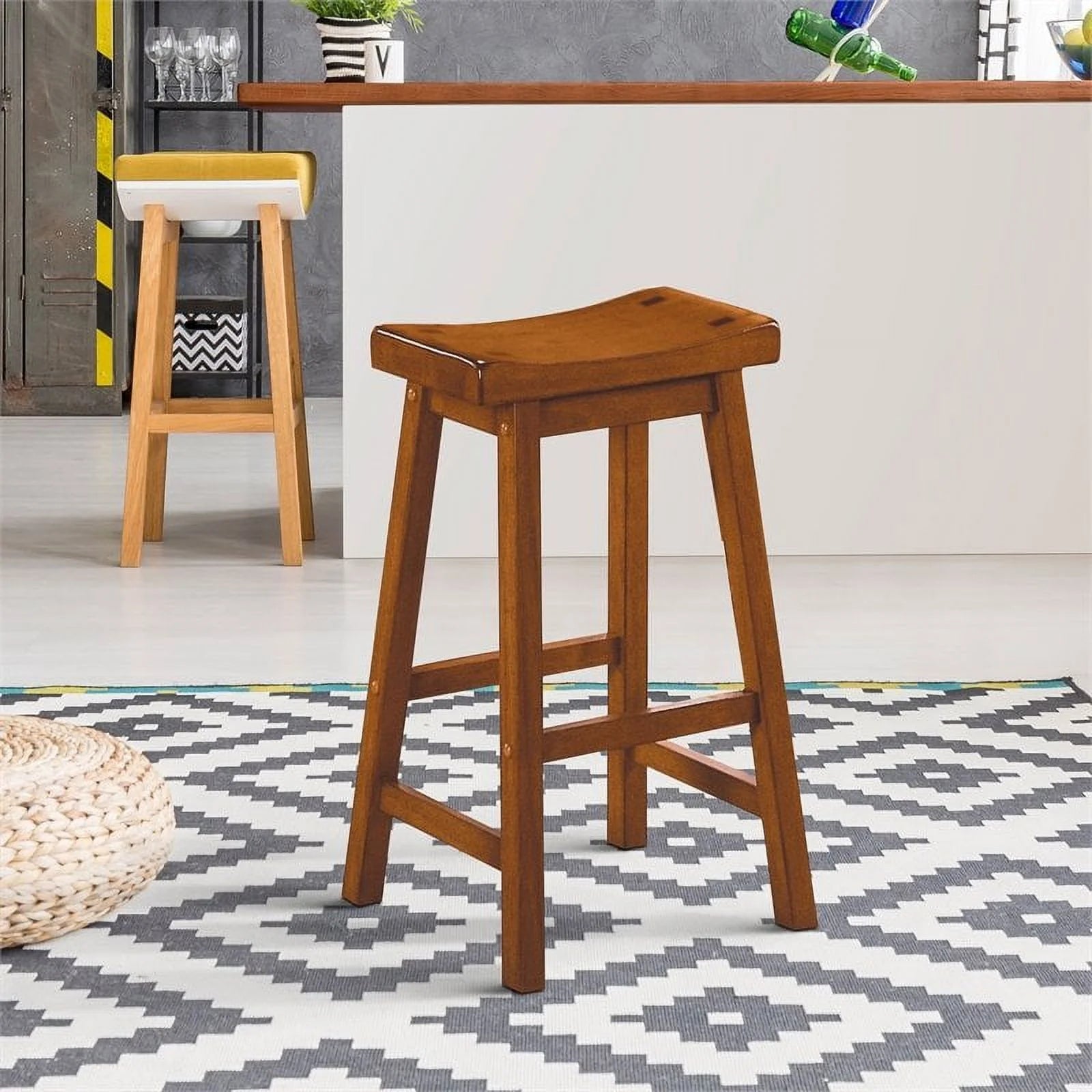 Solid Wood Bar Stool in Oak (Set of 2) L5891