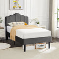 Twin Size Upholstered Platform Bed Frame Dark Grey Y747