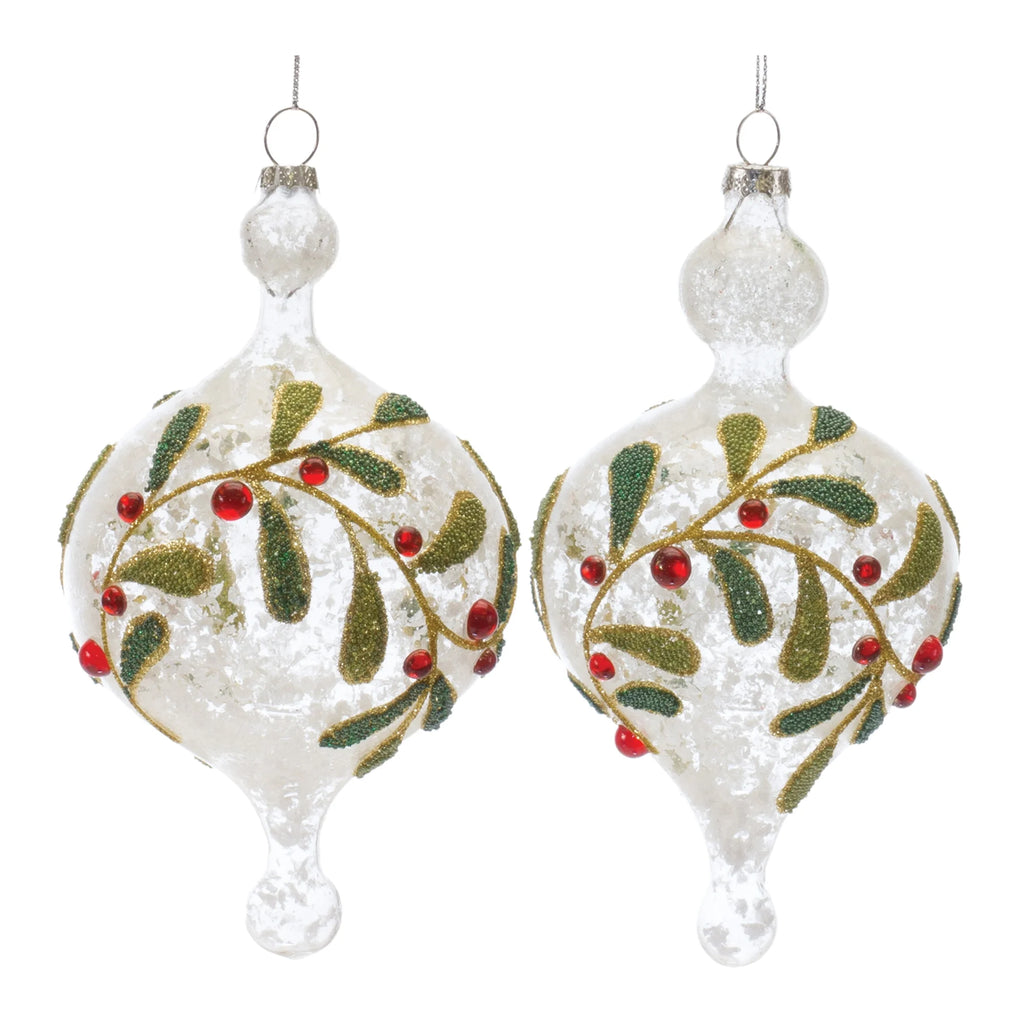 6ct White and Red Beaded Glass Christmas Ornaments 6.5" O100203