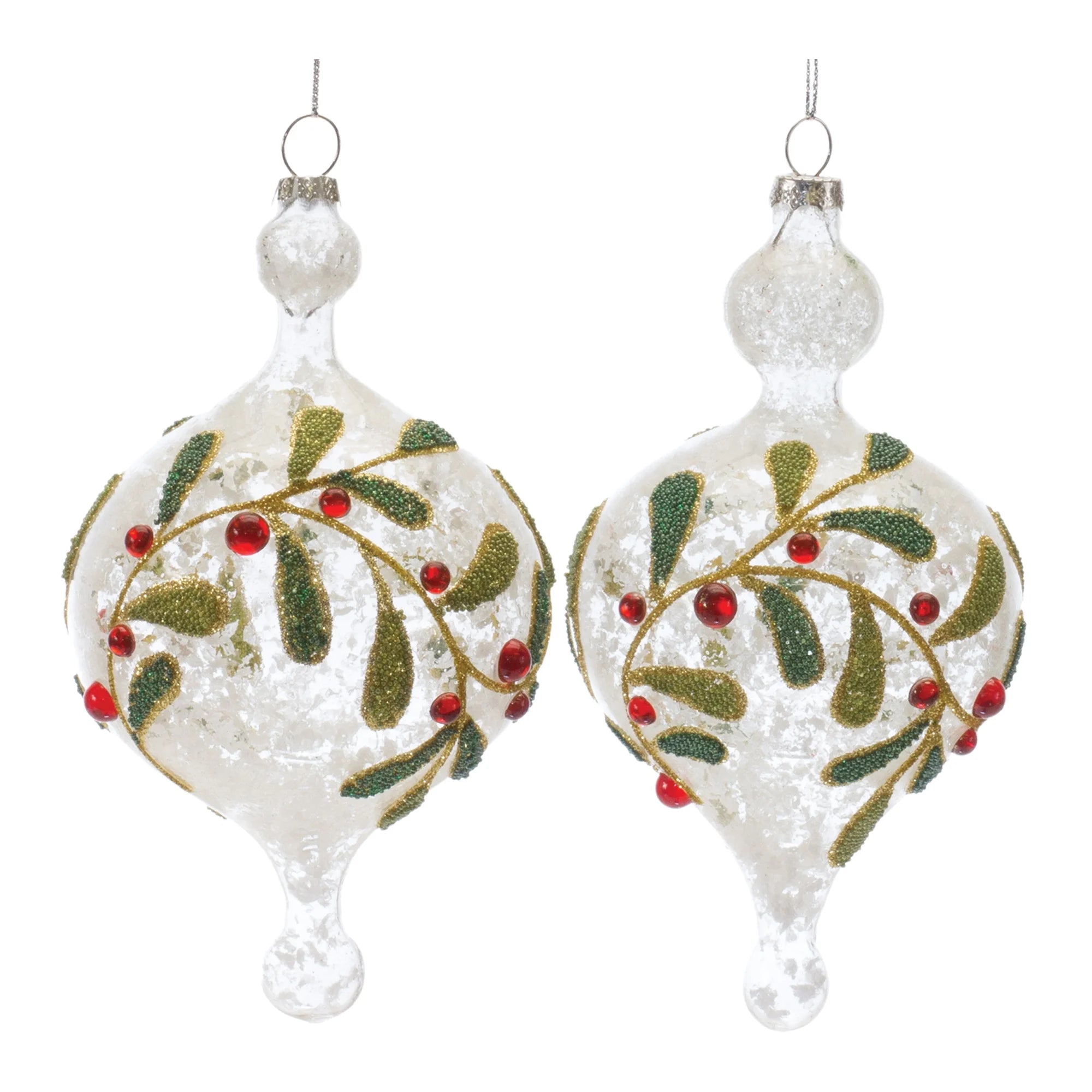 6ct White and Red Beaded Glass Christmas Ornaments 6.5" O100203