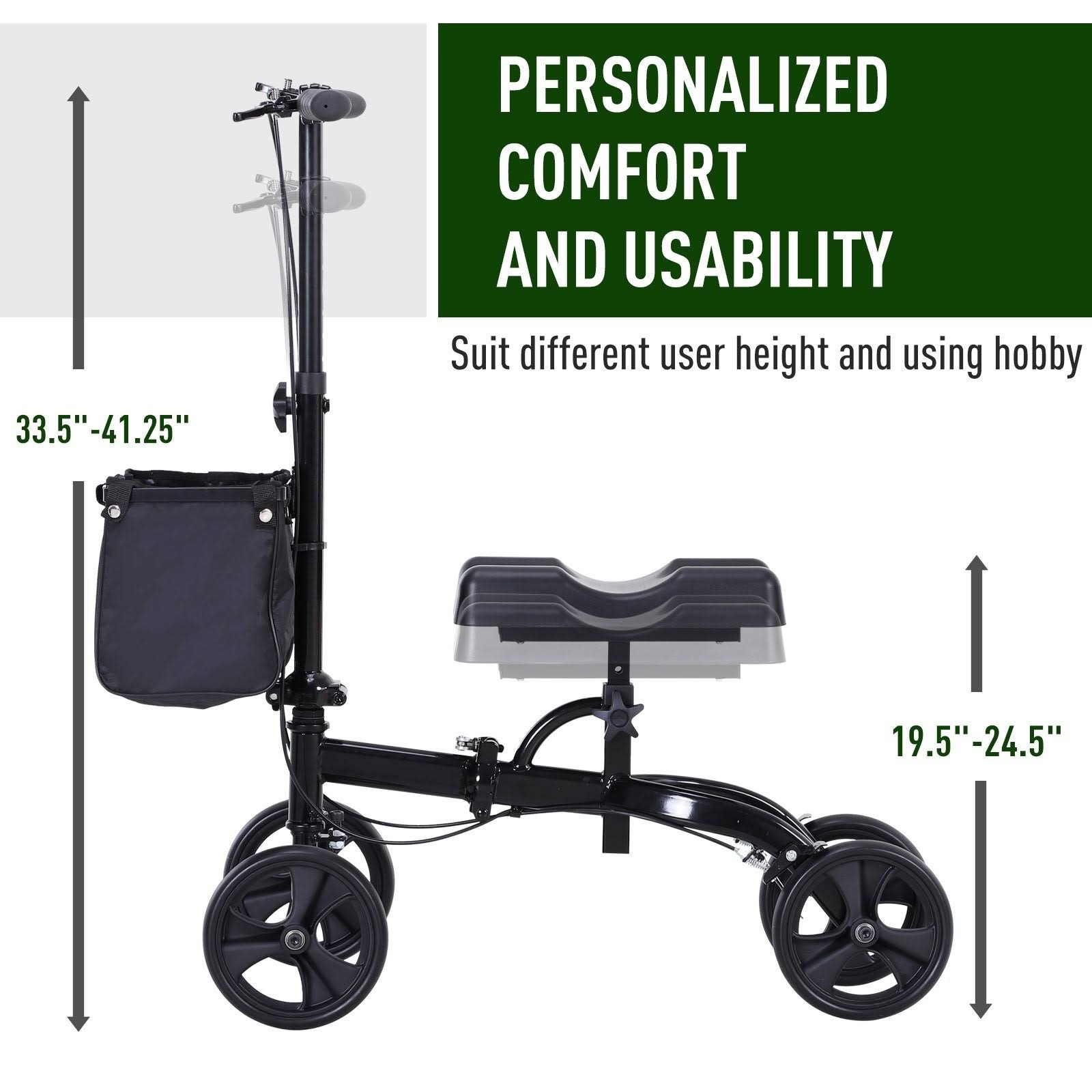 Black Foldable Knee Walker Scooter with Basket N58354