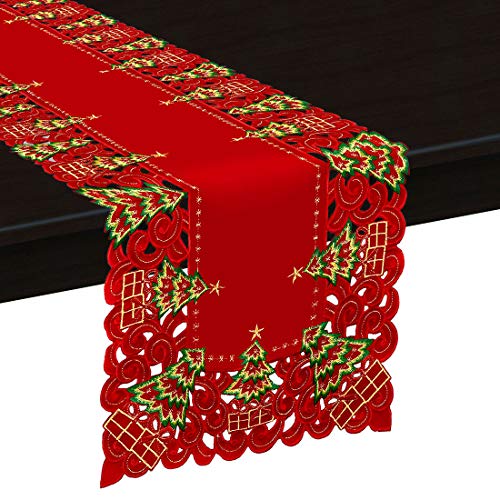 Embroidered Christmas Holly Tree Table Runner, Rectangular 16 x 72 Inch U175234