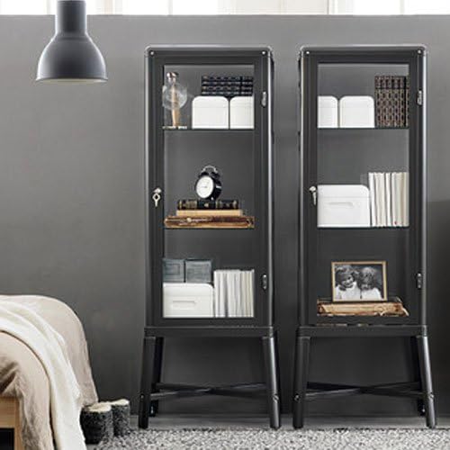 Dark Gray Glass Door Cabinet P133186