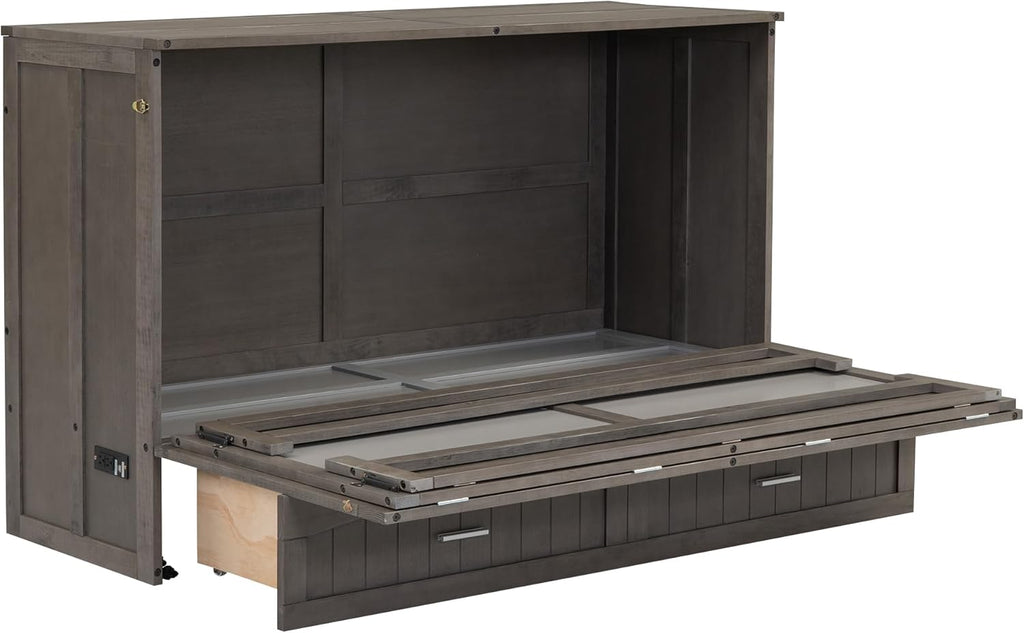 Queen Murphy Bed Cabinet with Drawer and Charging Station M633