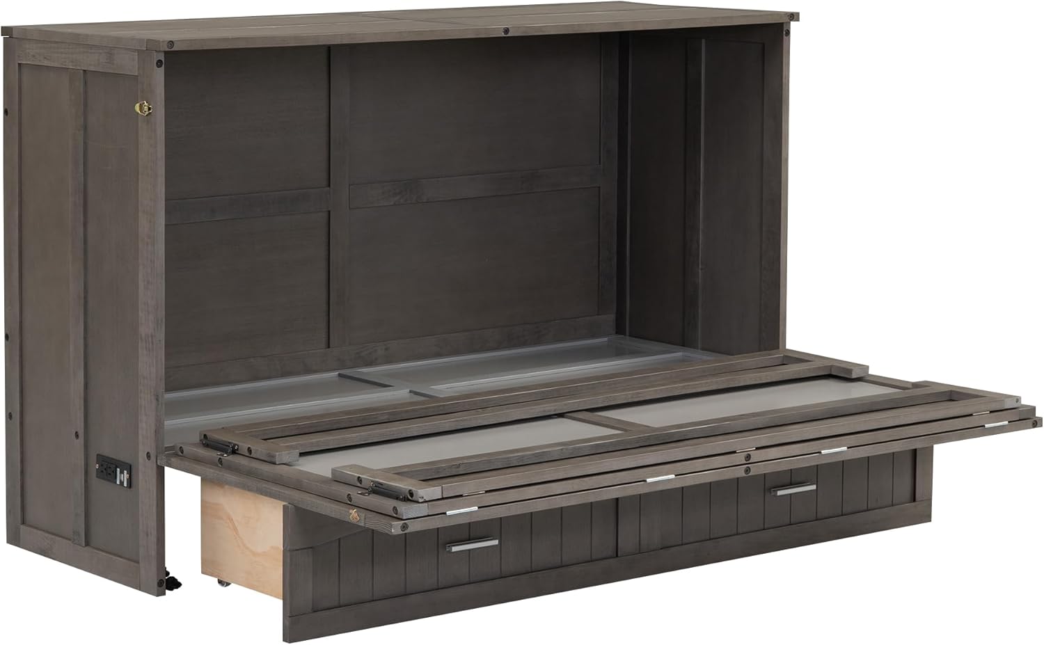 Queen Murphy Bed Cabinet with Drawer and Charging Station M633