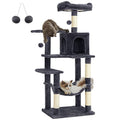 Light Gray 61-Inch Cat Tree with 5 Scratching Posts, 2 Perches, 2 Caves, Hammock L826