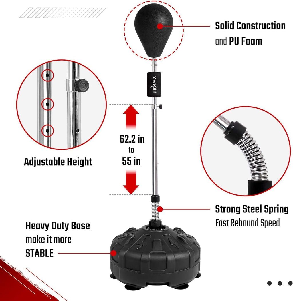 Punching Bag with Stand, Adjustable Height, PU Leather Speed Reflex Ball E942570