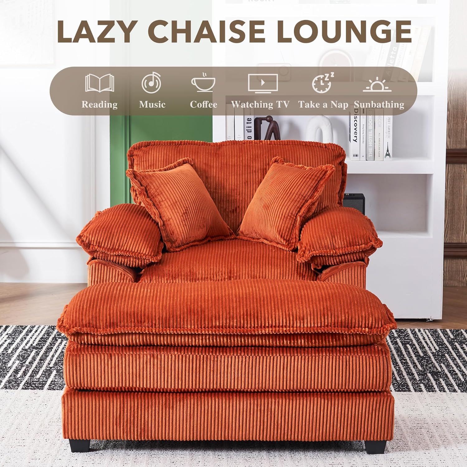 Oversized Corduroy Chaise Lounge with Ottoman P45465