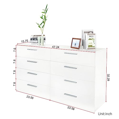 8 Drawer Black Wood Lateral Dresser with Metal Handles Y946