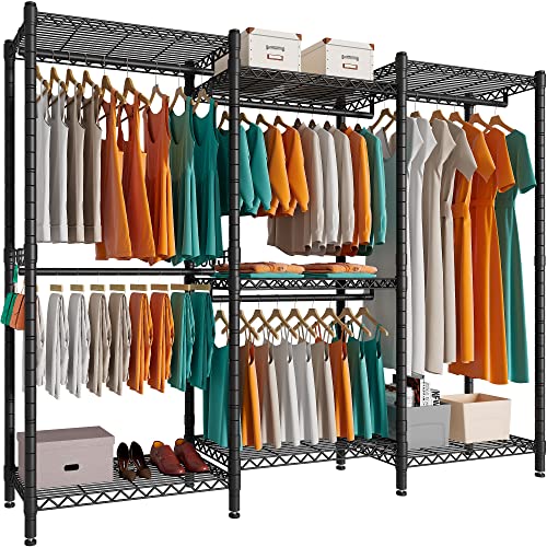 Black 5 Tiers Heavy Duty Metal Clothes Rack P375510