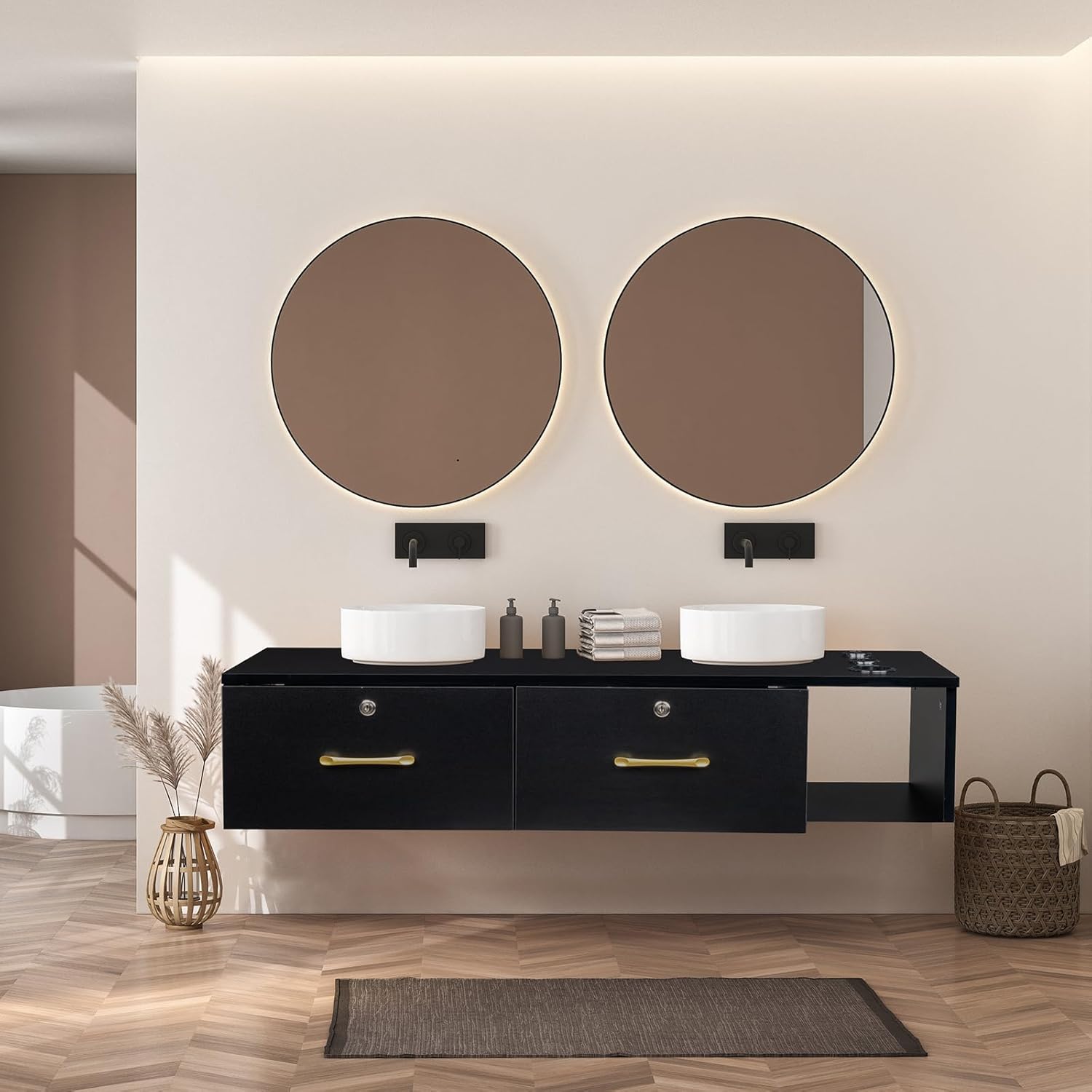 Black Wall Mount Station with Drawers Storage Cabinet H96534