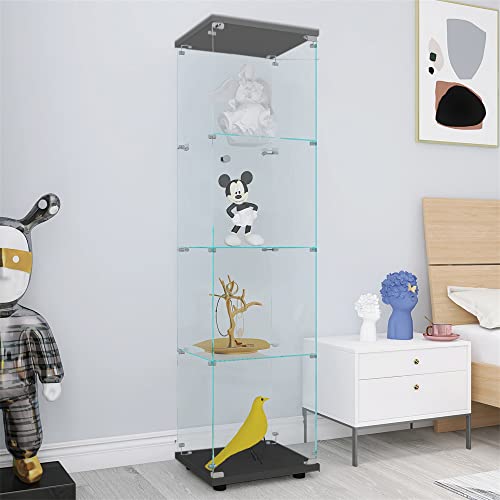 Black 4-Shelf Glass Display Curio Cabinet with Door N4256